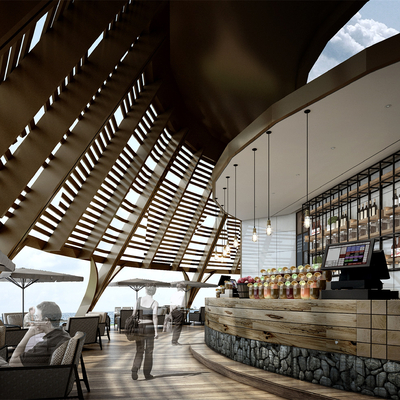  现代露天餐厅su模型 