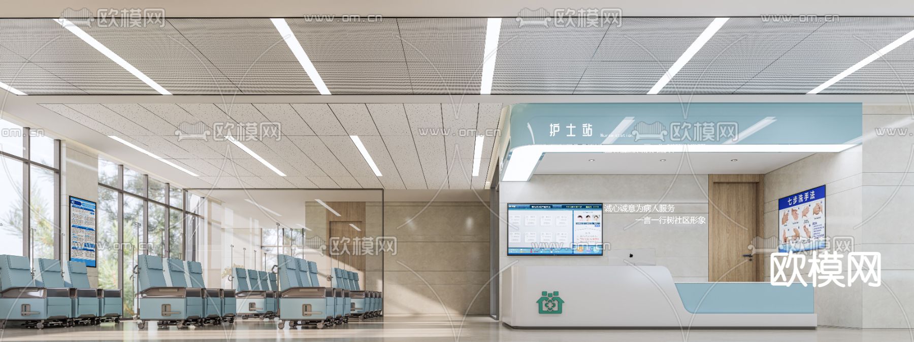 医院护士站 医院输液大厅su模型下载（渲染图3）