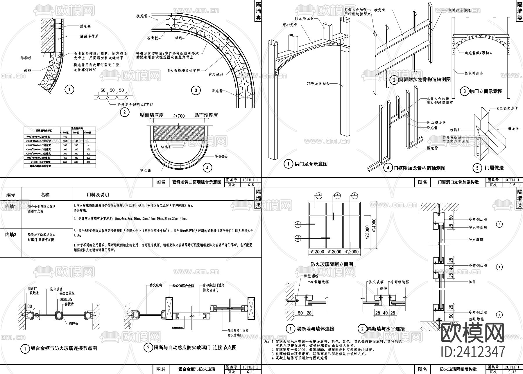 室内隔墙剖面节点设计cad施工图下载（渲染图2）