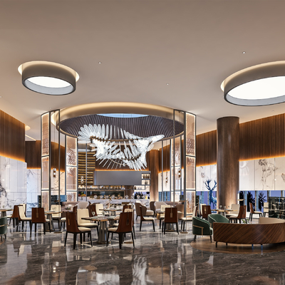  轻奢酒店餐厅su模型 