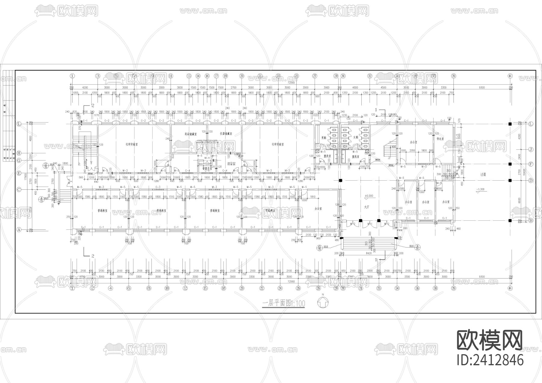 中学教学楼cad平面图下载（渲染图4）