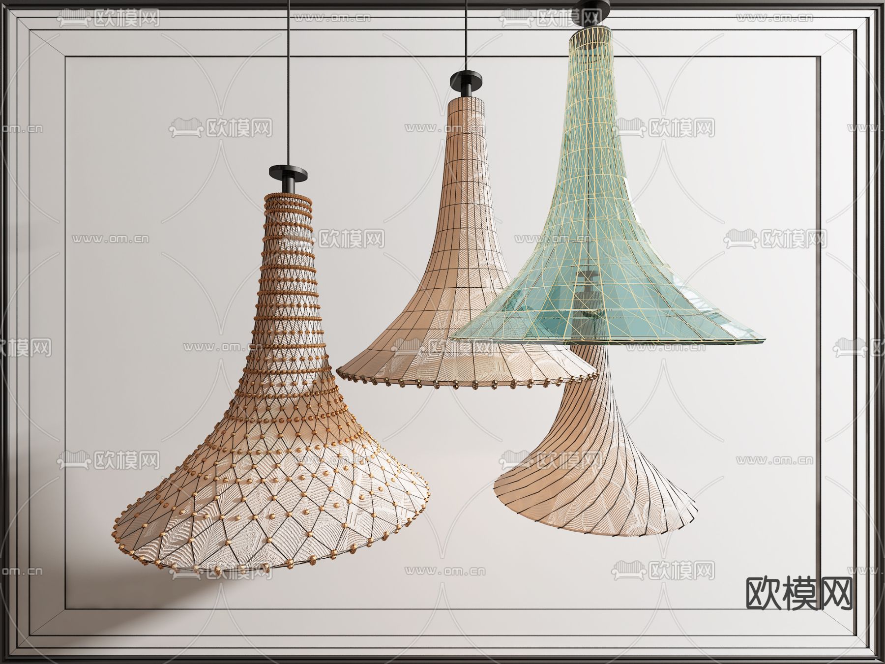 喇叭吊灯 大堂吊灯su模型下载（渲染图1）
