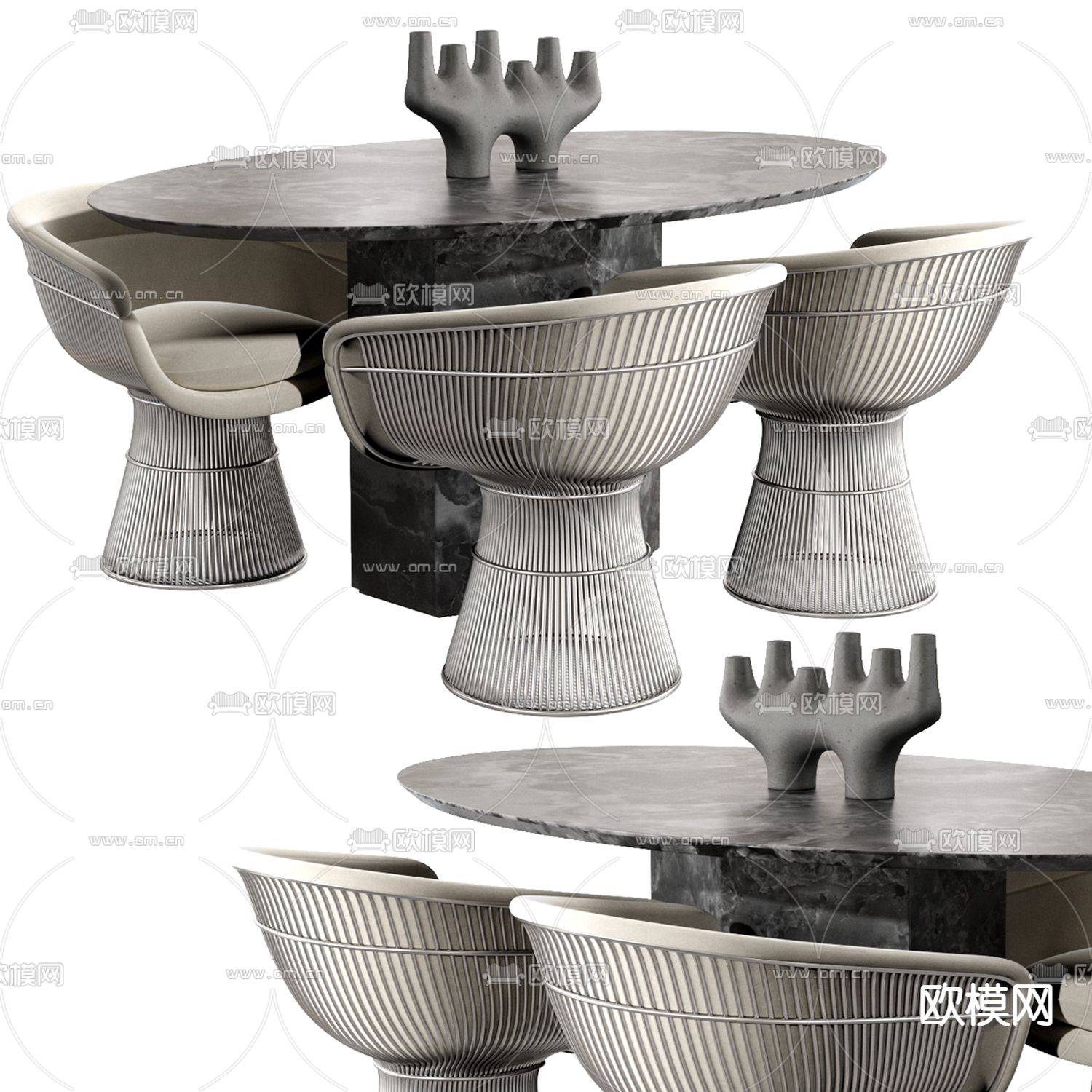 Poliform 椭圆形餐桌椅3d模型下载（渲染图1）