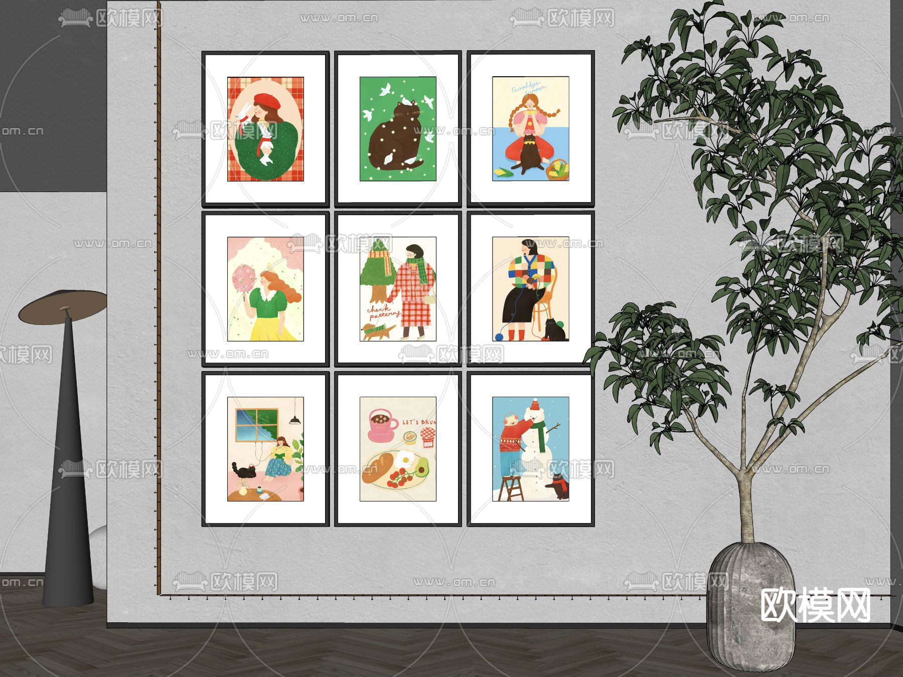 现代儿童插画 装饰挂画su模型下载（渲染图2）