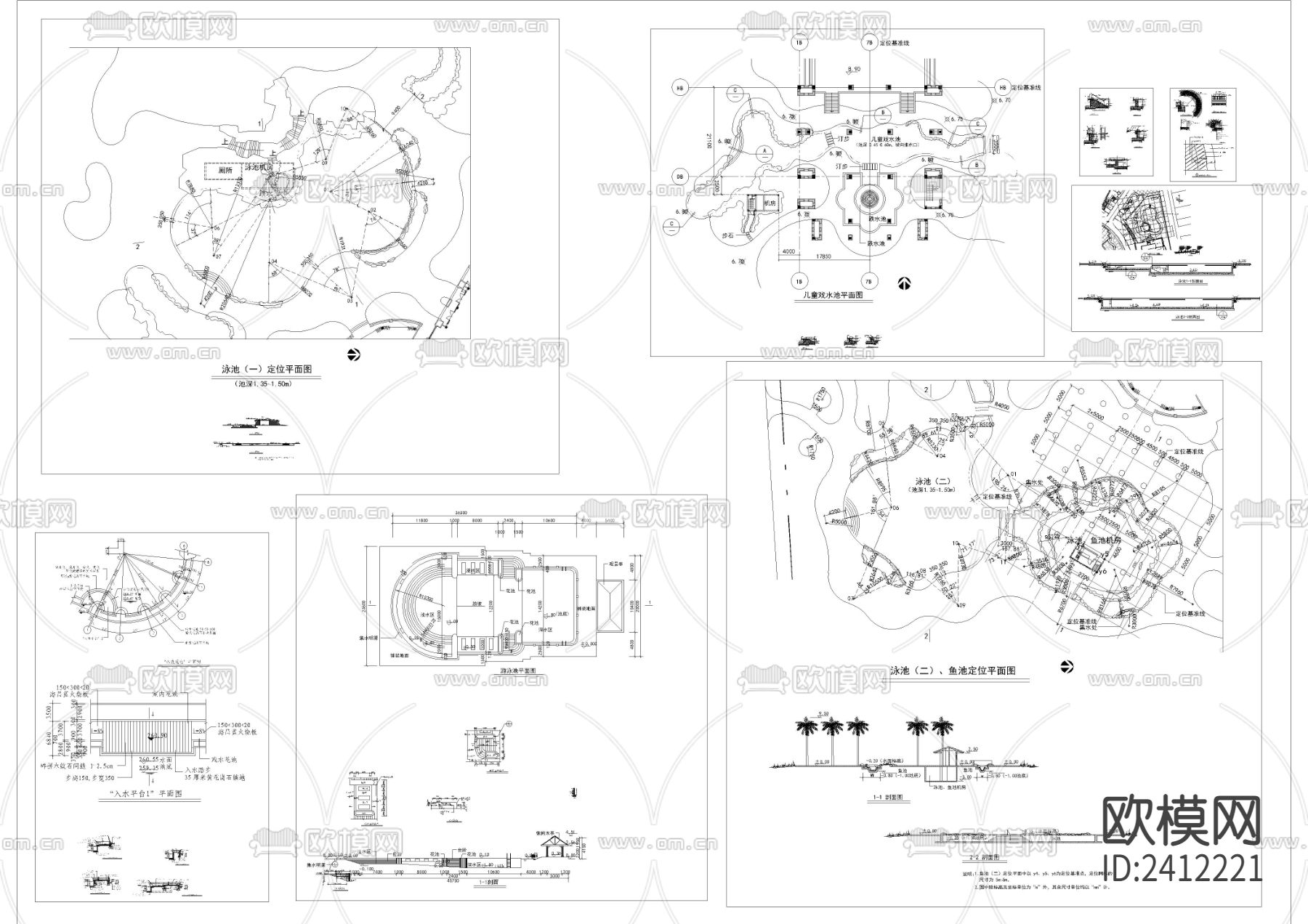 游泳池浴场cad平面图下载（渲染图1）