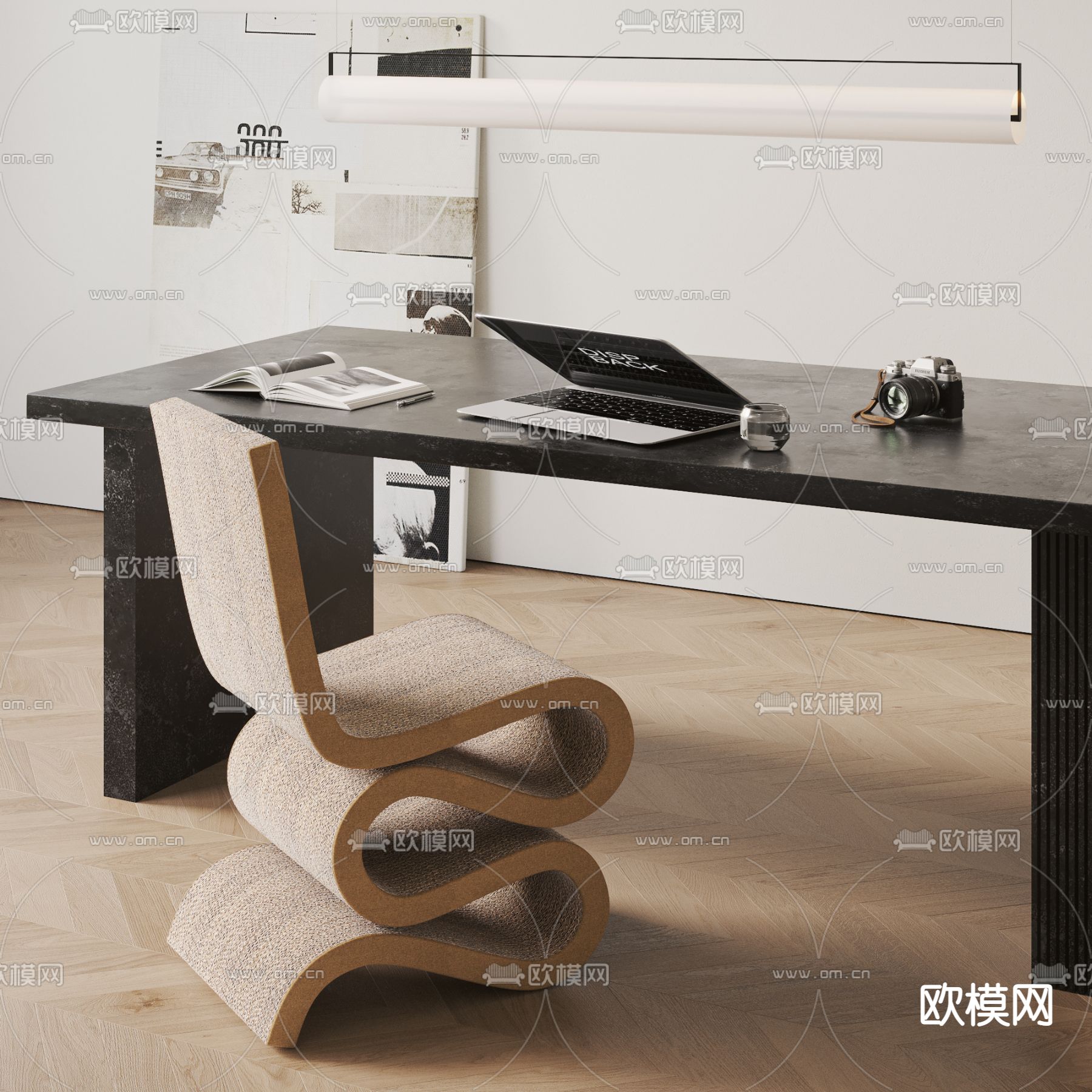 现代书桌椅3d模型下载_ID12239390_3dmax免费模型-欧模网