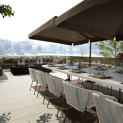  顶楼露天餐厅su模型 