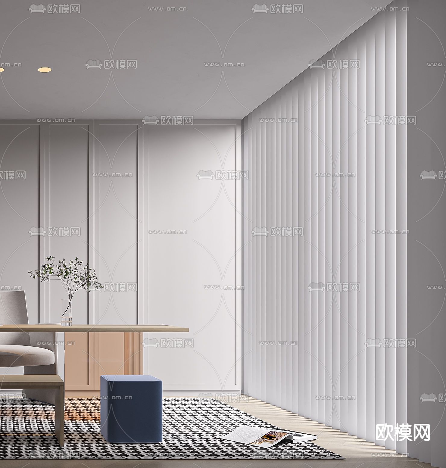 现代书房免费3d模型下载（渲染图2）