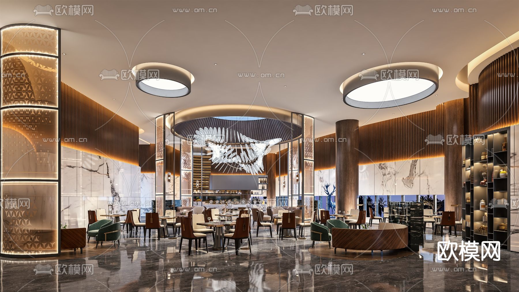 轻奢酒店餐厅su模型下载（渲染图1）