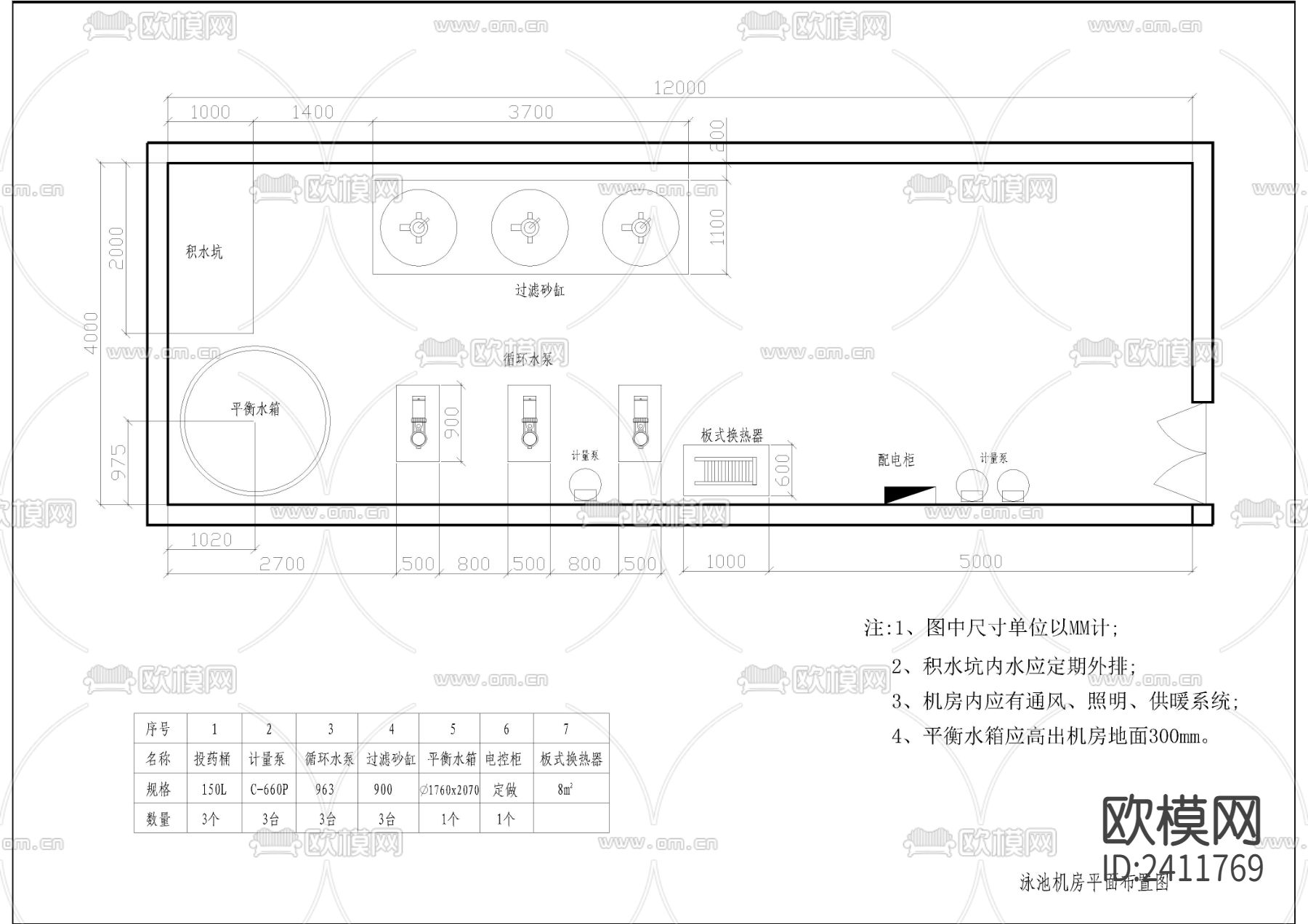 高档小区游泳池电力水系统cad施工图下载（渲染图8）