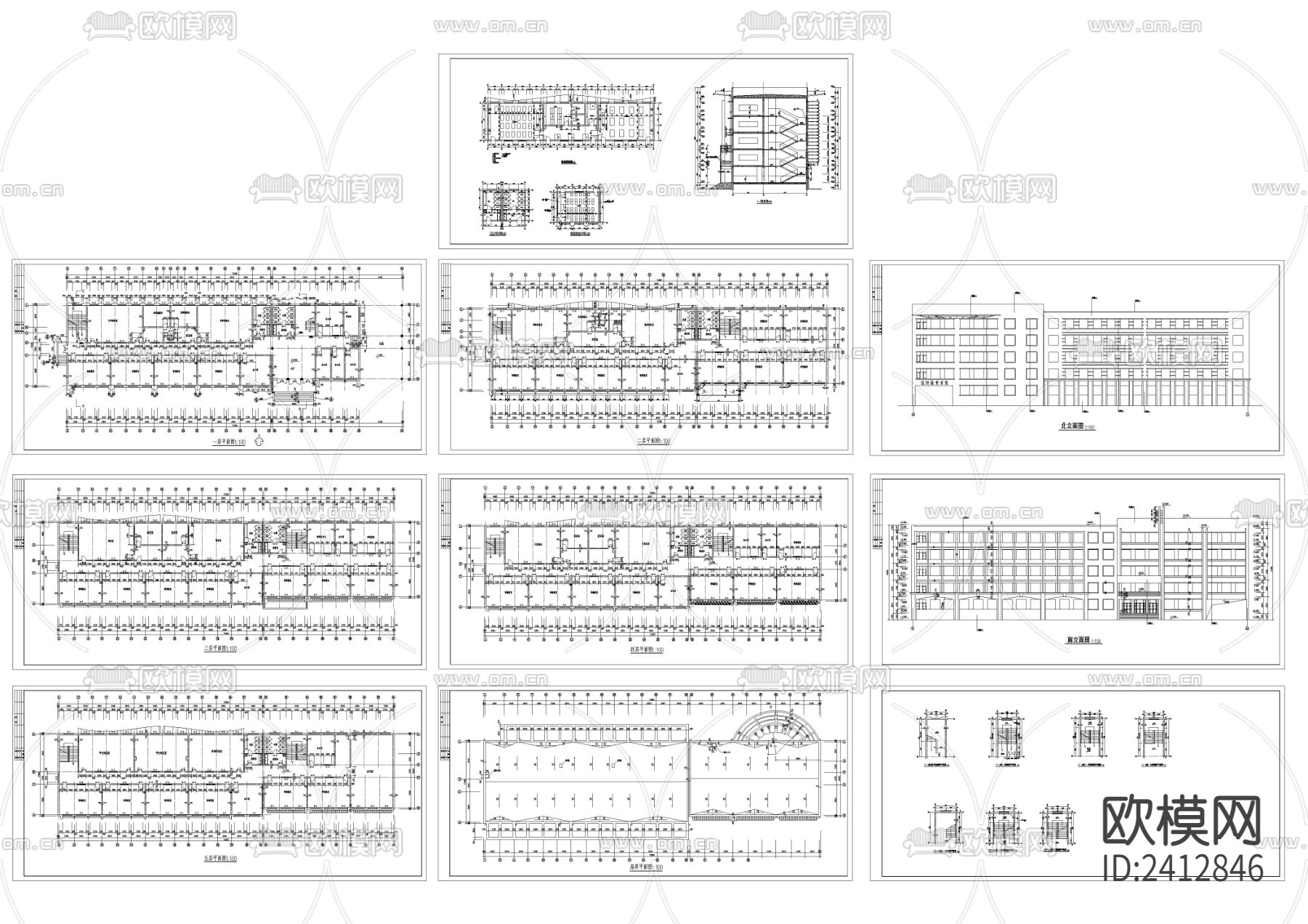 中学教学楼cad平面图下载（渲染图6）