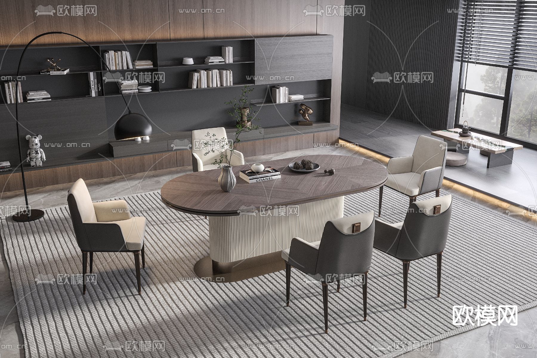 高级灰餐桌椅3d模型下载
