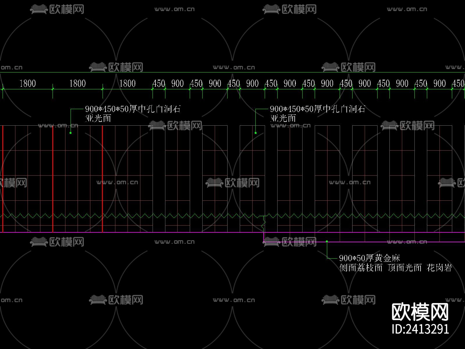 新中式围墙cad节点大样图下载（渲染图2）