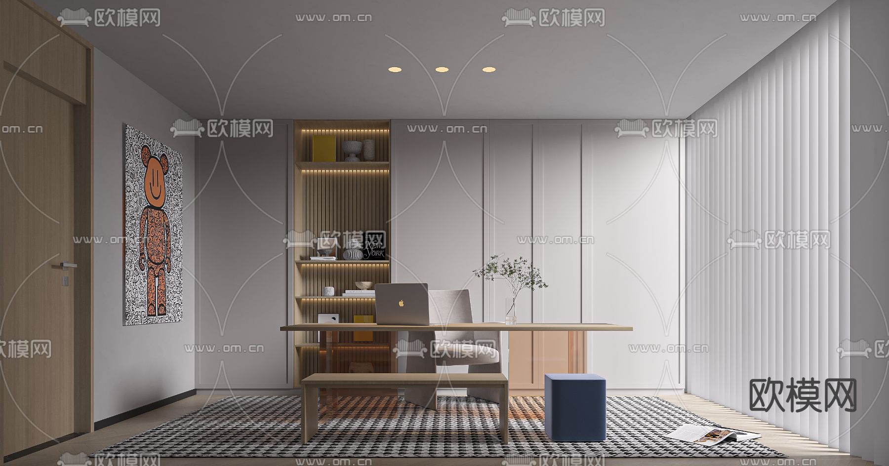现代书房免费3d模型下载（渲染图1）