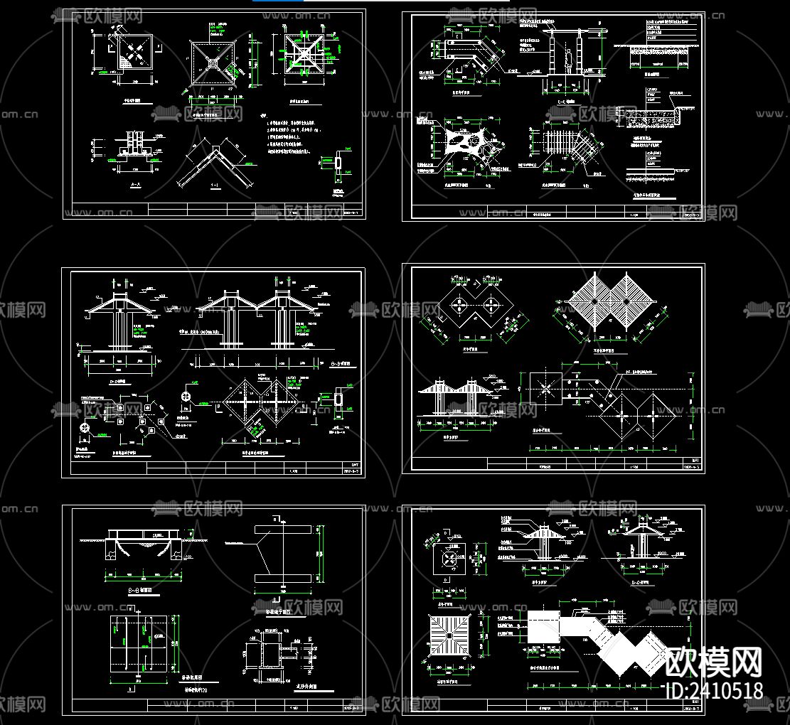 景观亭桥花架设计cad施工图下载（渲染图1）