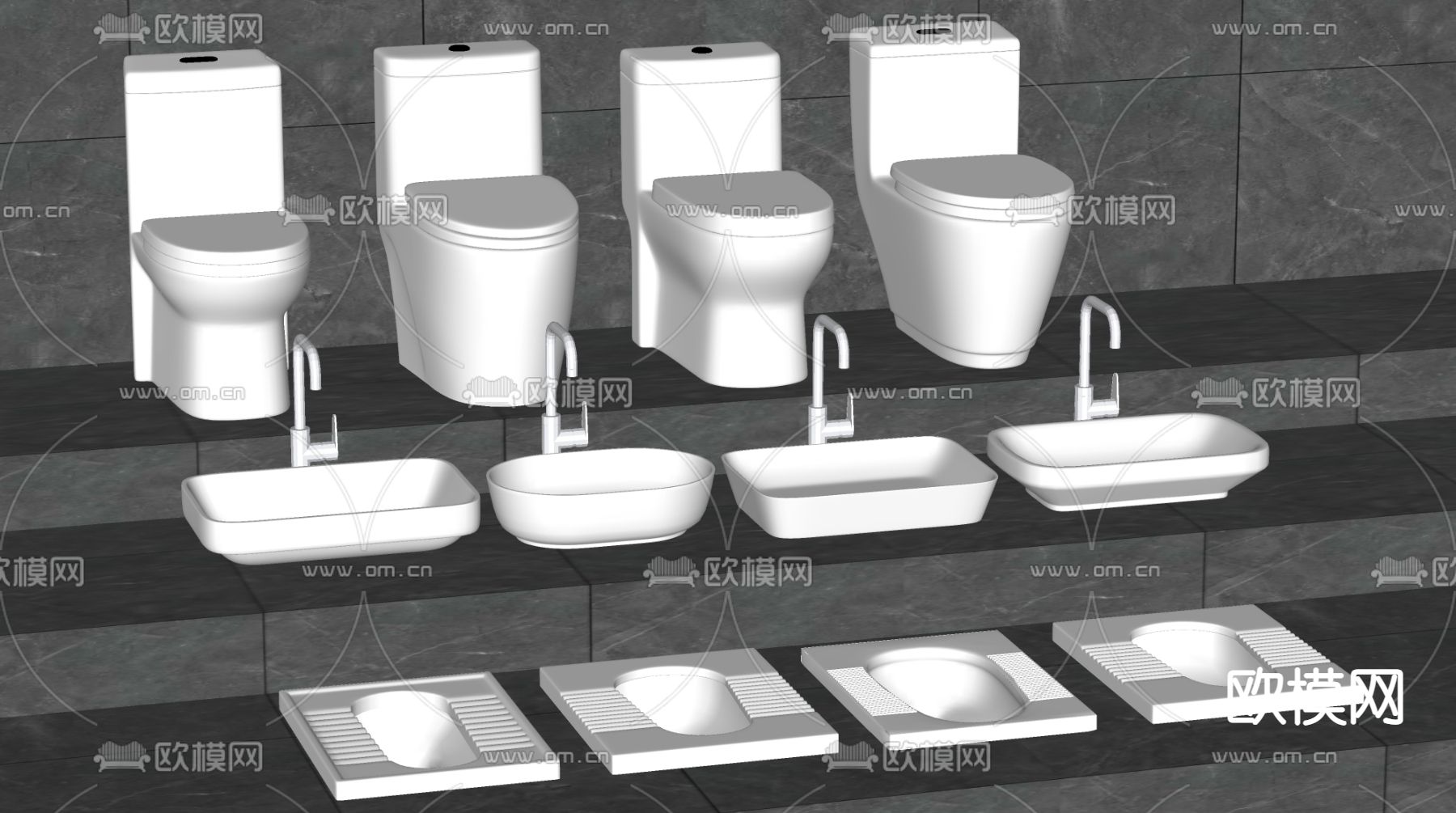 马桶 洗手台 蹲便器 水龙头su模型下载（渲染图2）