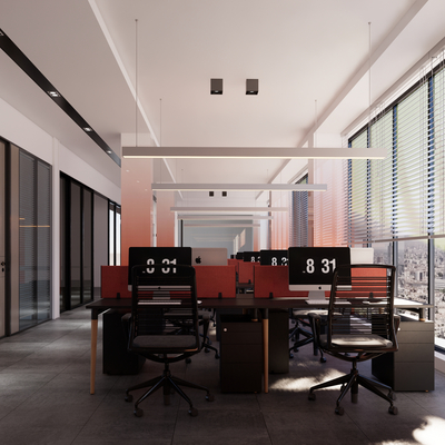  敞开式办公区 办公室su模型 