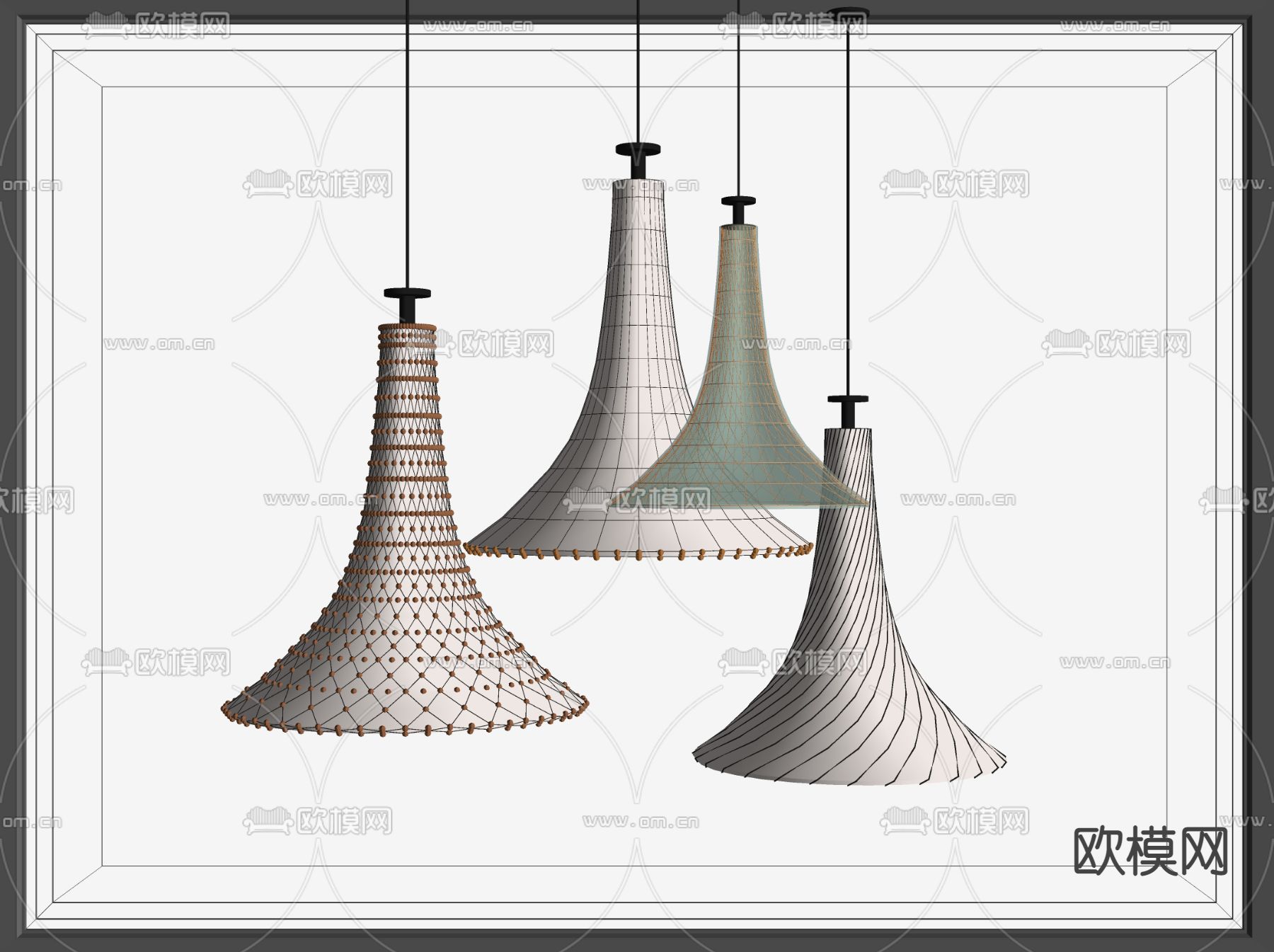 喇叭吊灯 大堂吊灯su模型下载（渲染图2）
