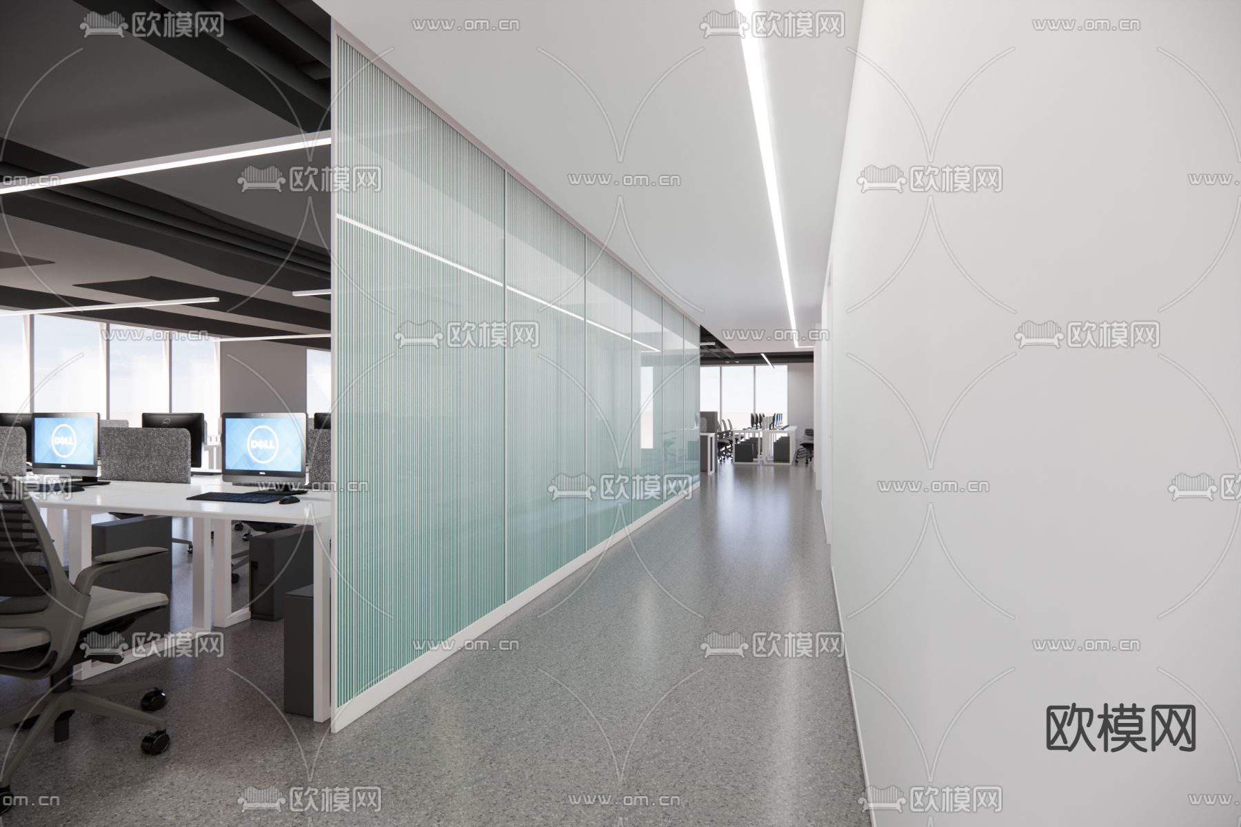 办公室走廊过道su模型下载（渲染图1）
