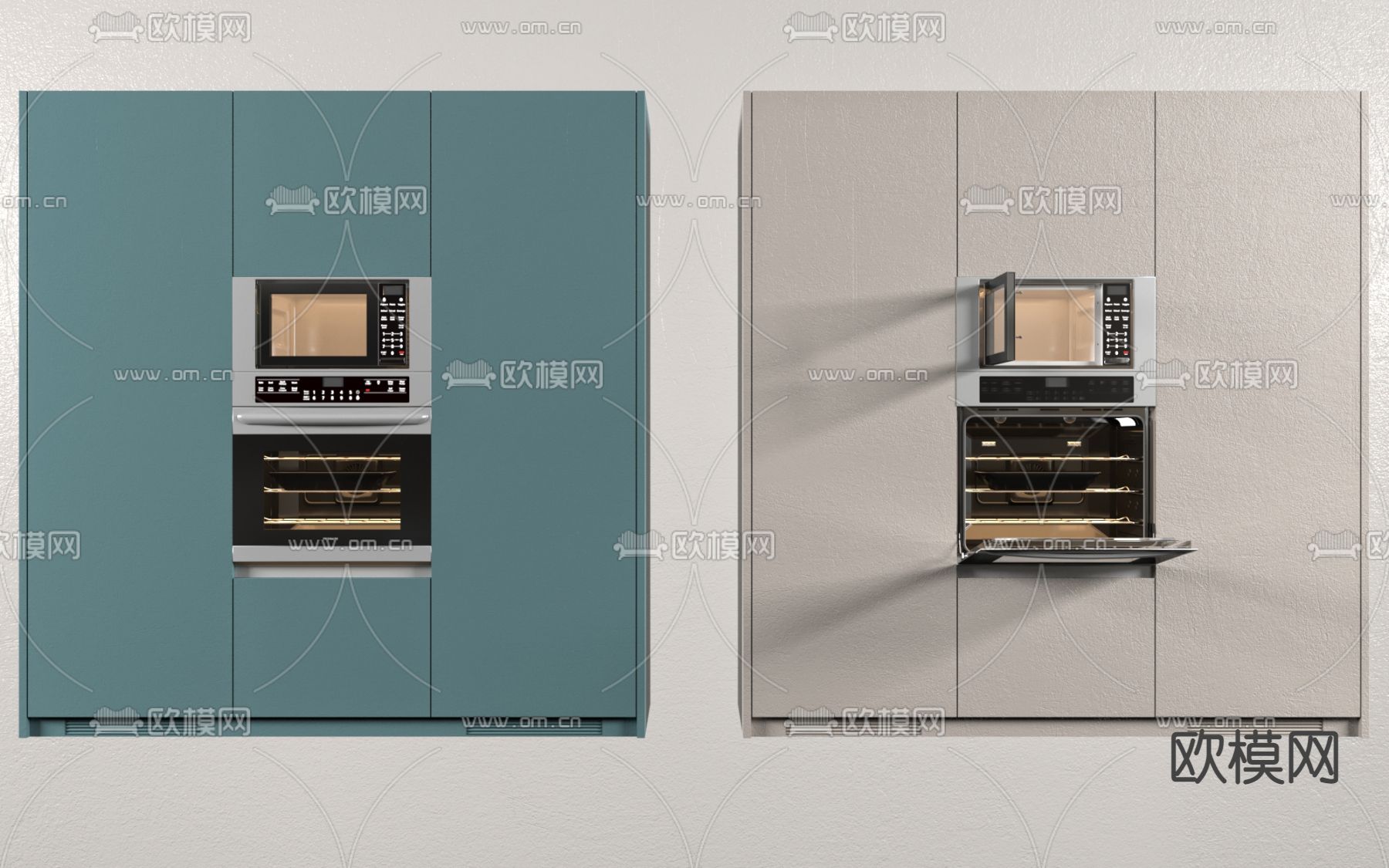 蒸箱烤箱 微波炉 橱柜su模型下载（渲染图1）