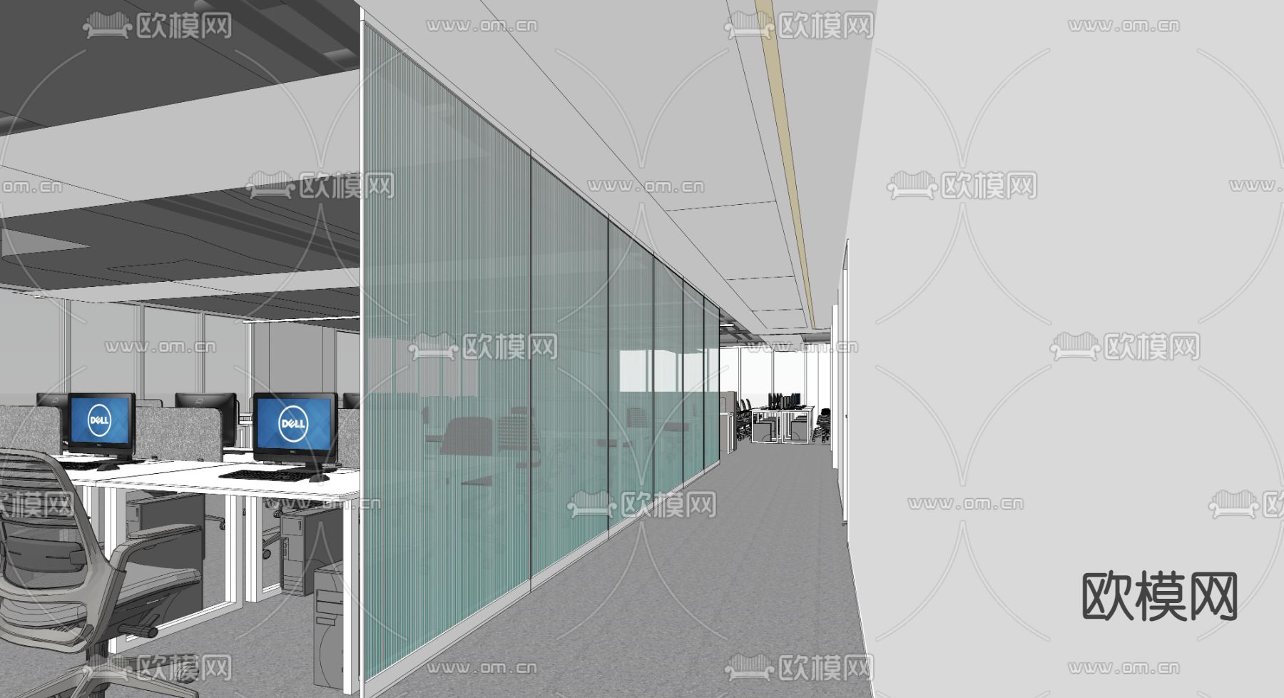 办公室走廊过道su模型下载（渲染图5）