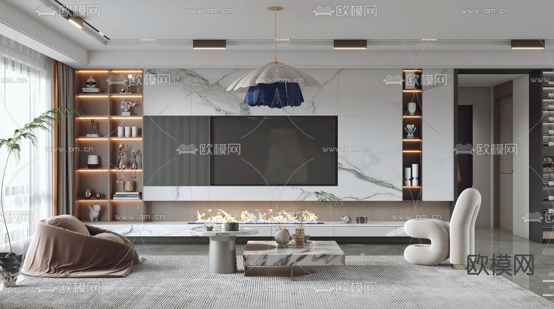 轻奢客餐厅3d模型下载（渲染图2）