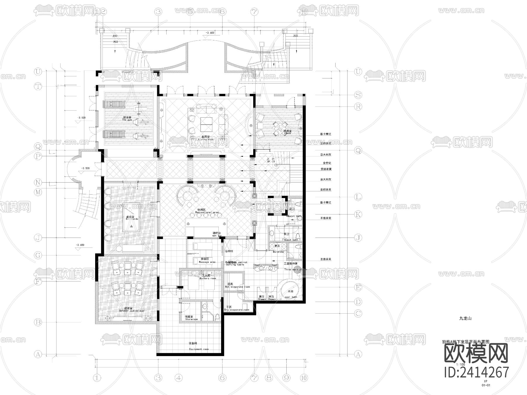简欧别墅地下室平面电路设计cad施工图下载（渲染图1）