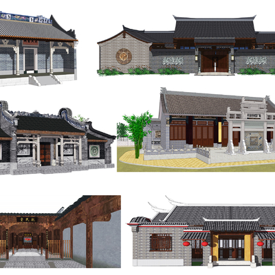  中式古建筑 祠堂 宗祠 古建 寺庙su模型 