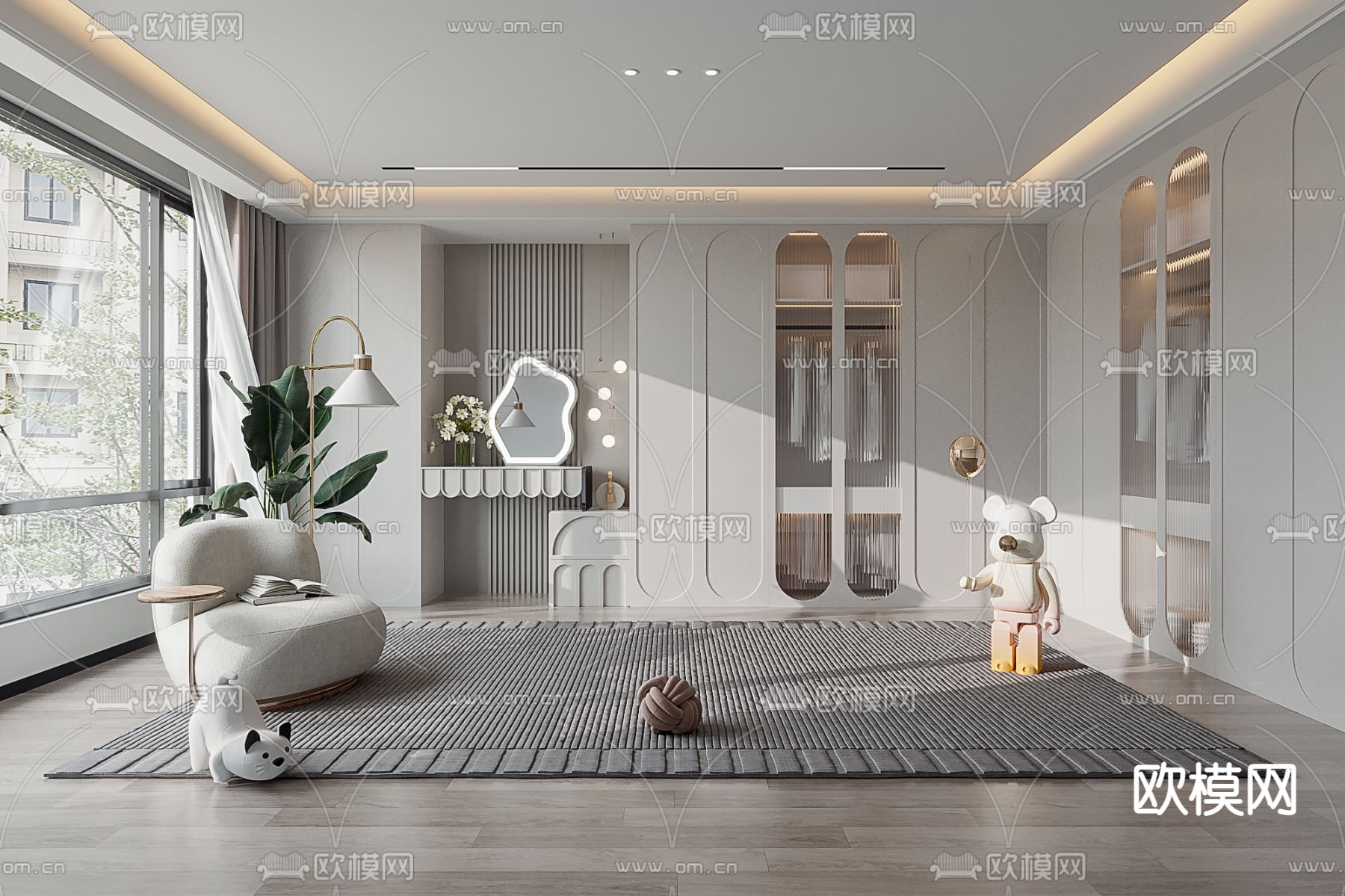 奶油风衣帽间3d模型下载