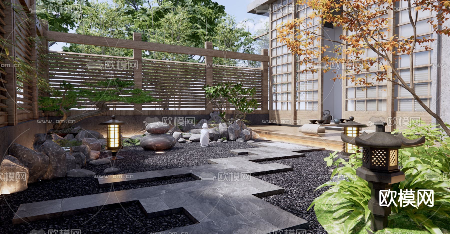 日式庭院 花园 秋景3d模型下载（渲染图3）