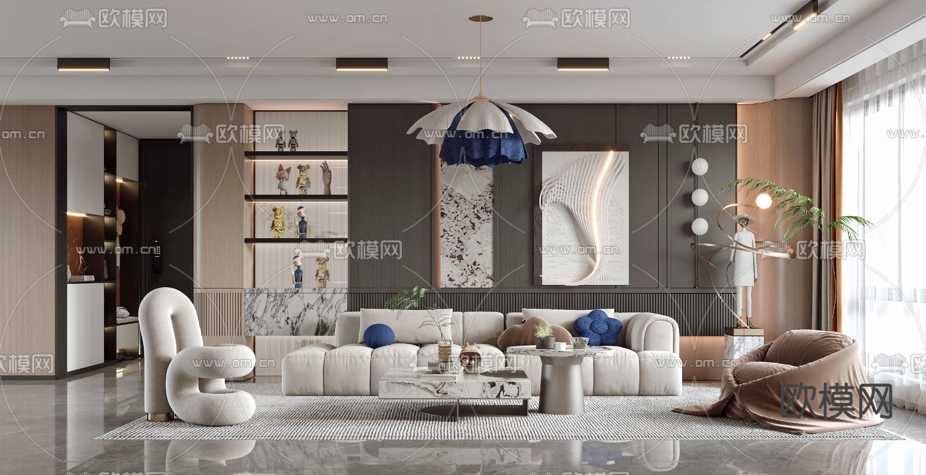 轻奢客餐厅3d模型下载（渲染图1）