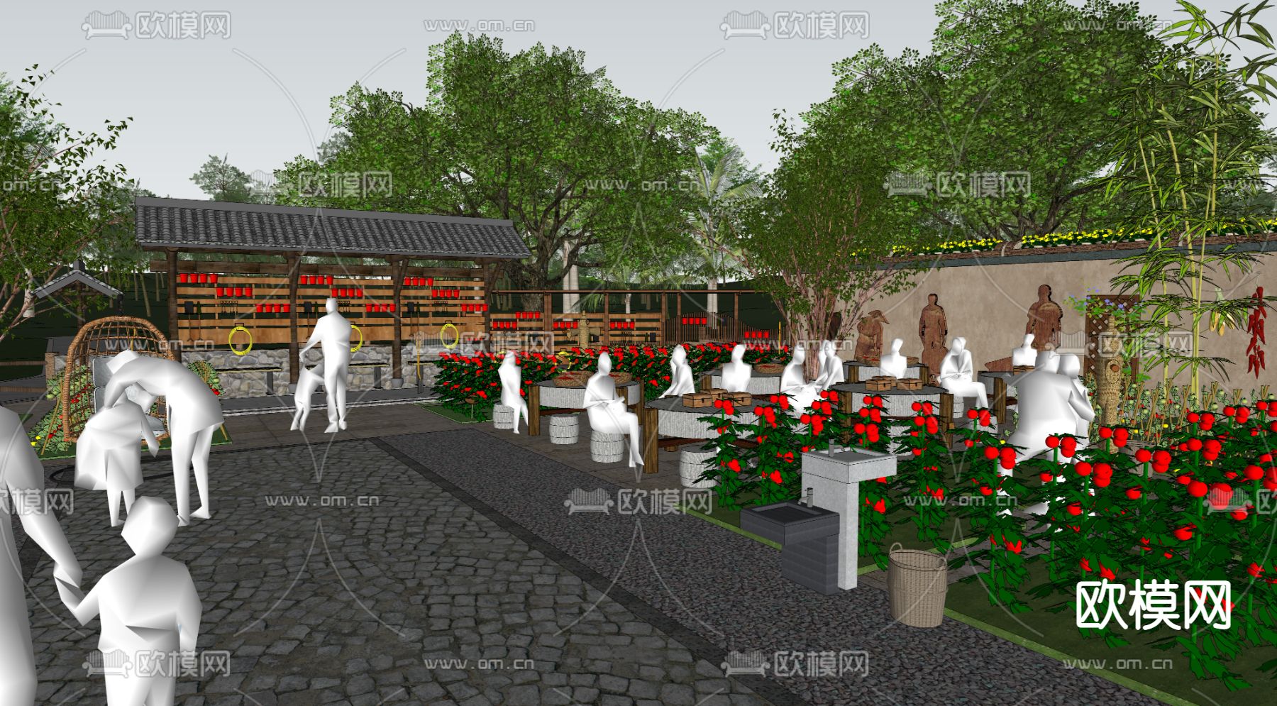 中式乡村庭院 农耕研学景观su模型下载（渲染图3）