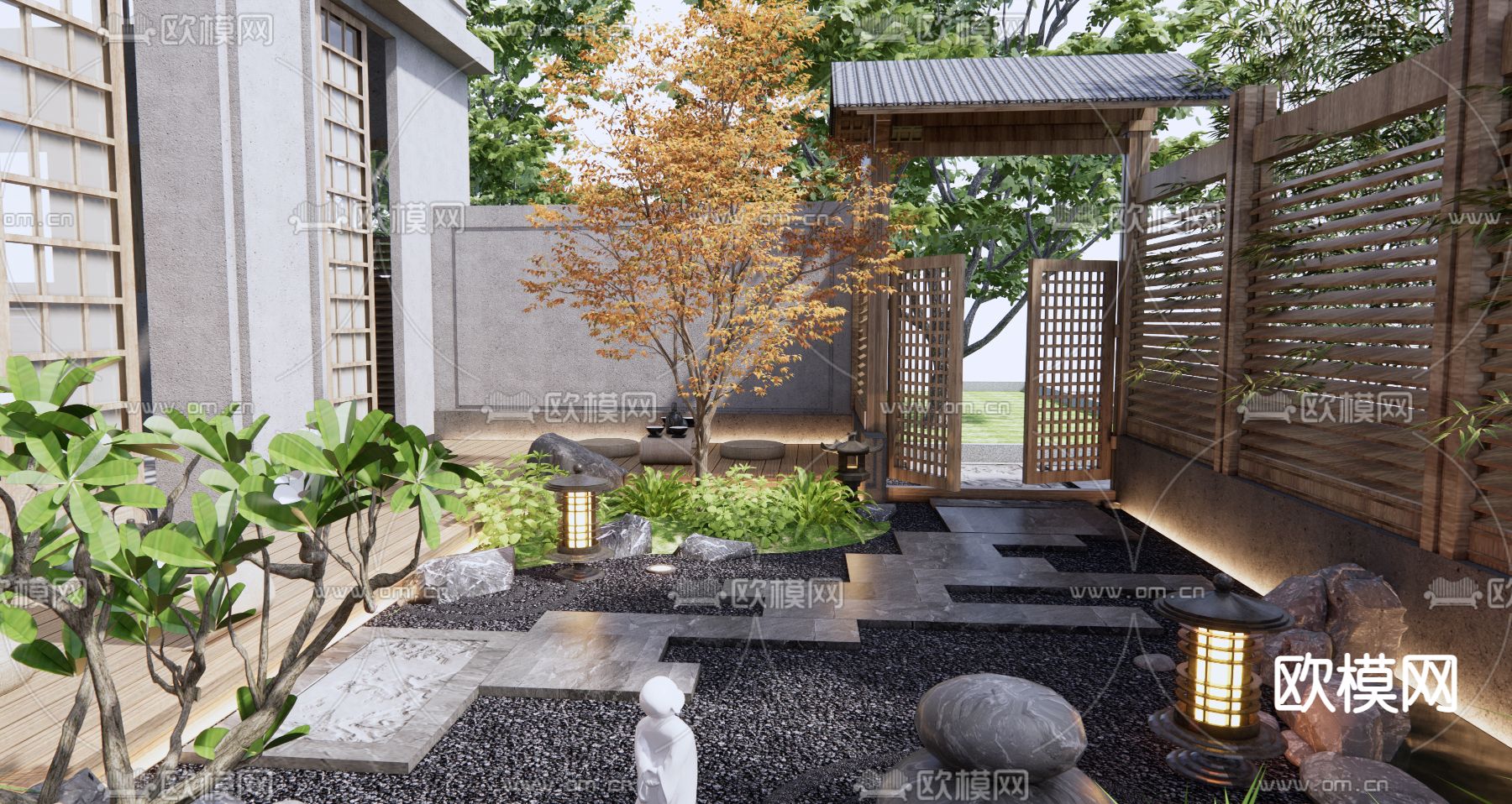 日式庭院 花园 秋景3d模型下载（渲染图1）