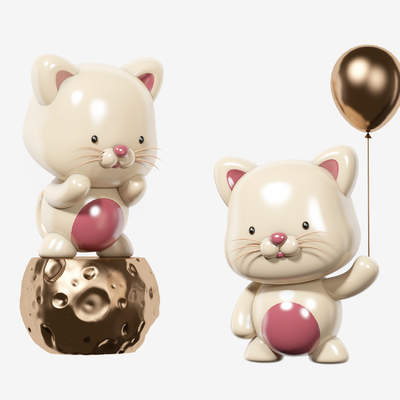  小猫潮玩公仔摆件su模型 