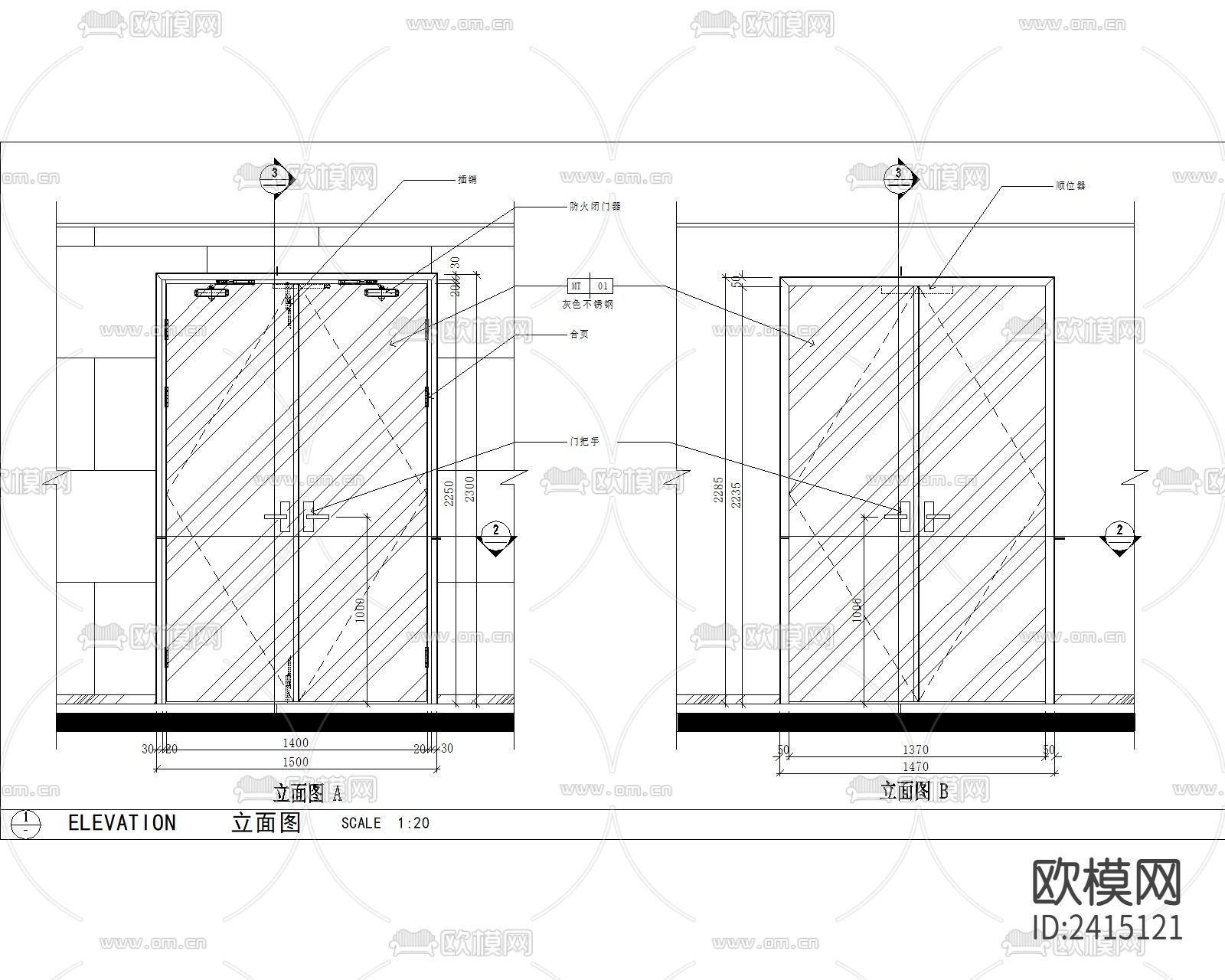 双开防火门门套收口cad大样图-免费3dmax模型库-欧模网