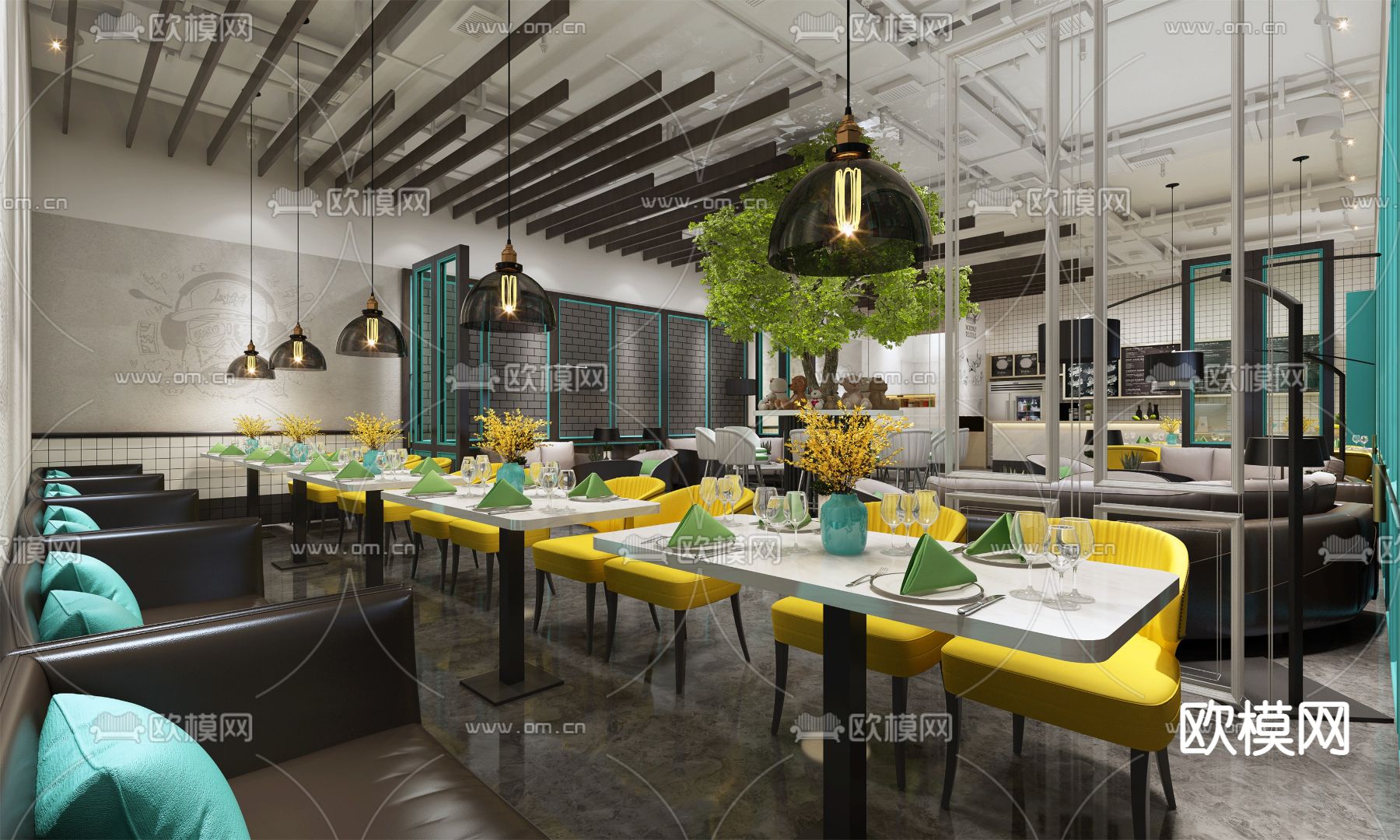 轻奢西餐厅su模型下载（渲染图4）