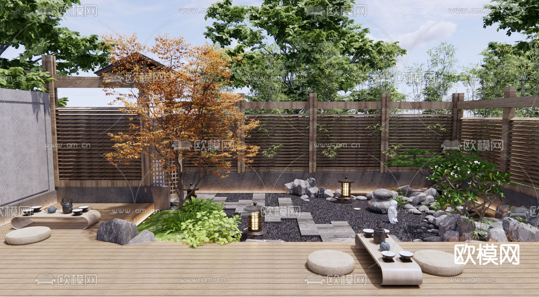 日式庭院 花园 秋景3d模型下载（渲染图4）
