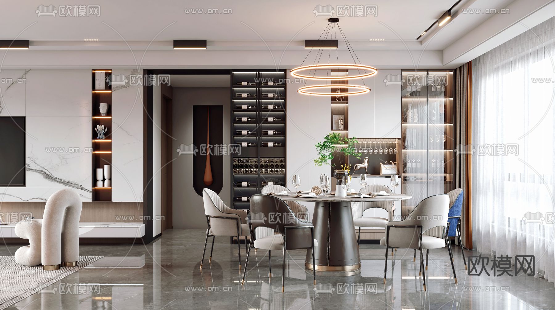 轻奢客餐厅3d模型下载（渲染图3）