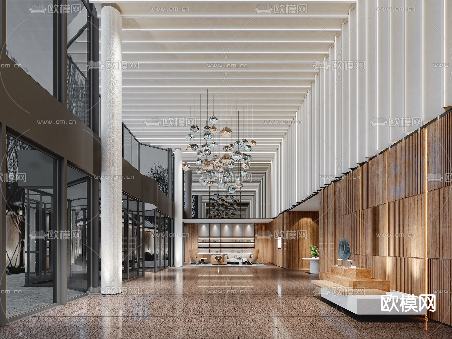 轻奢酒店大堂 过道3d模型下载（渲染图2）