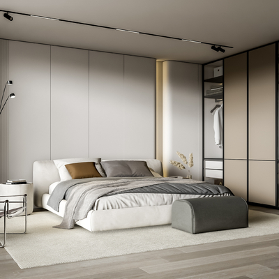 现代卧室 主人房su模型