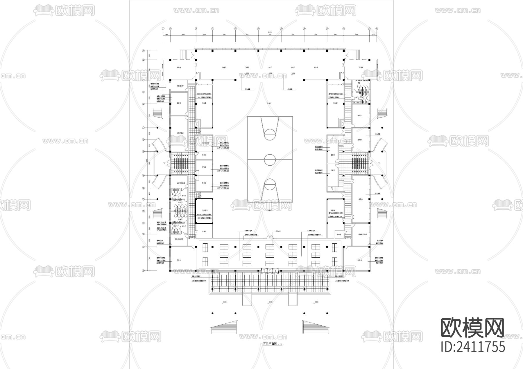 体育馆装修设计cad施工图下载（渲染图4）