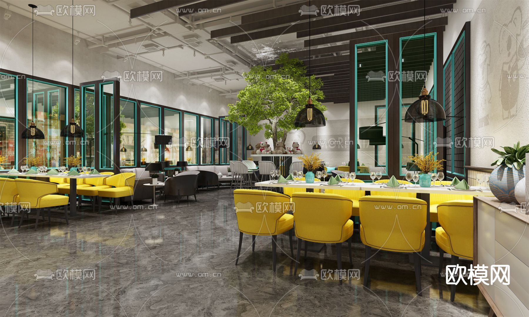 轻奢西餐厅su模型下载（渲染图1）