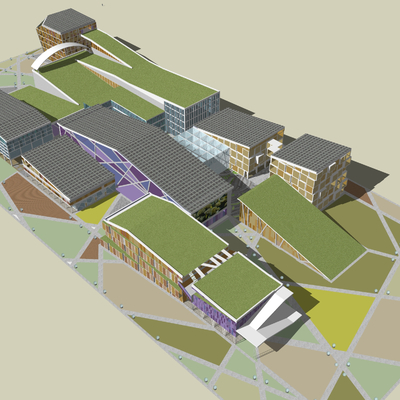  现代综合商业广场鸟瞰su模型 