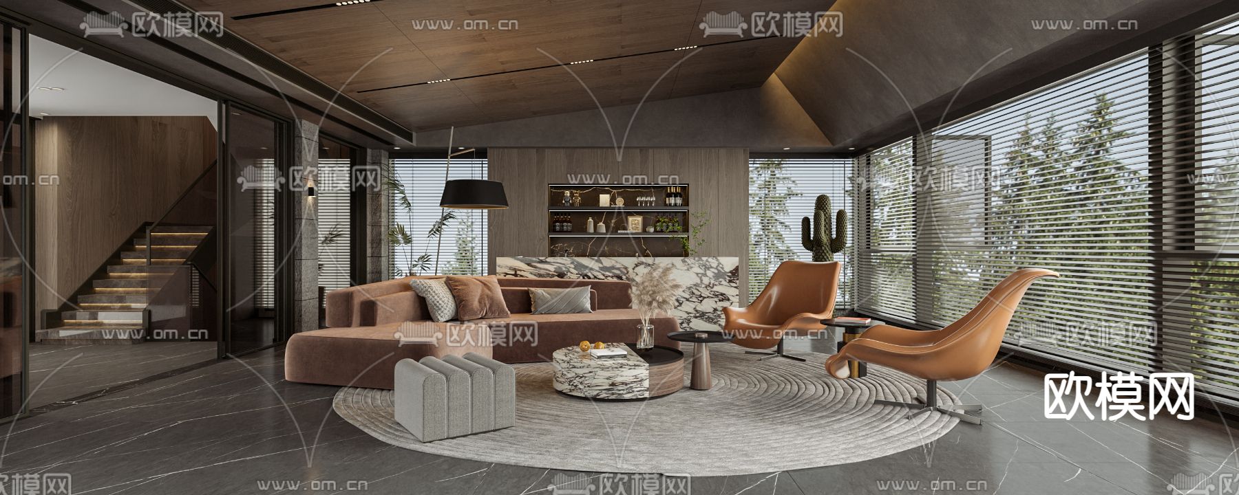 轻奢客厅3d模型下载（渲染图1）