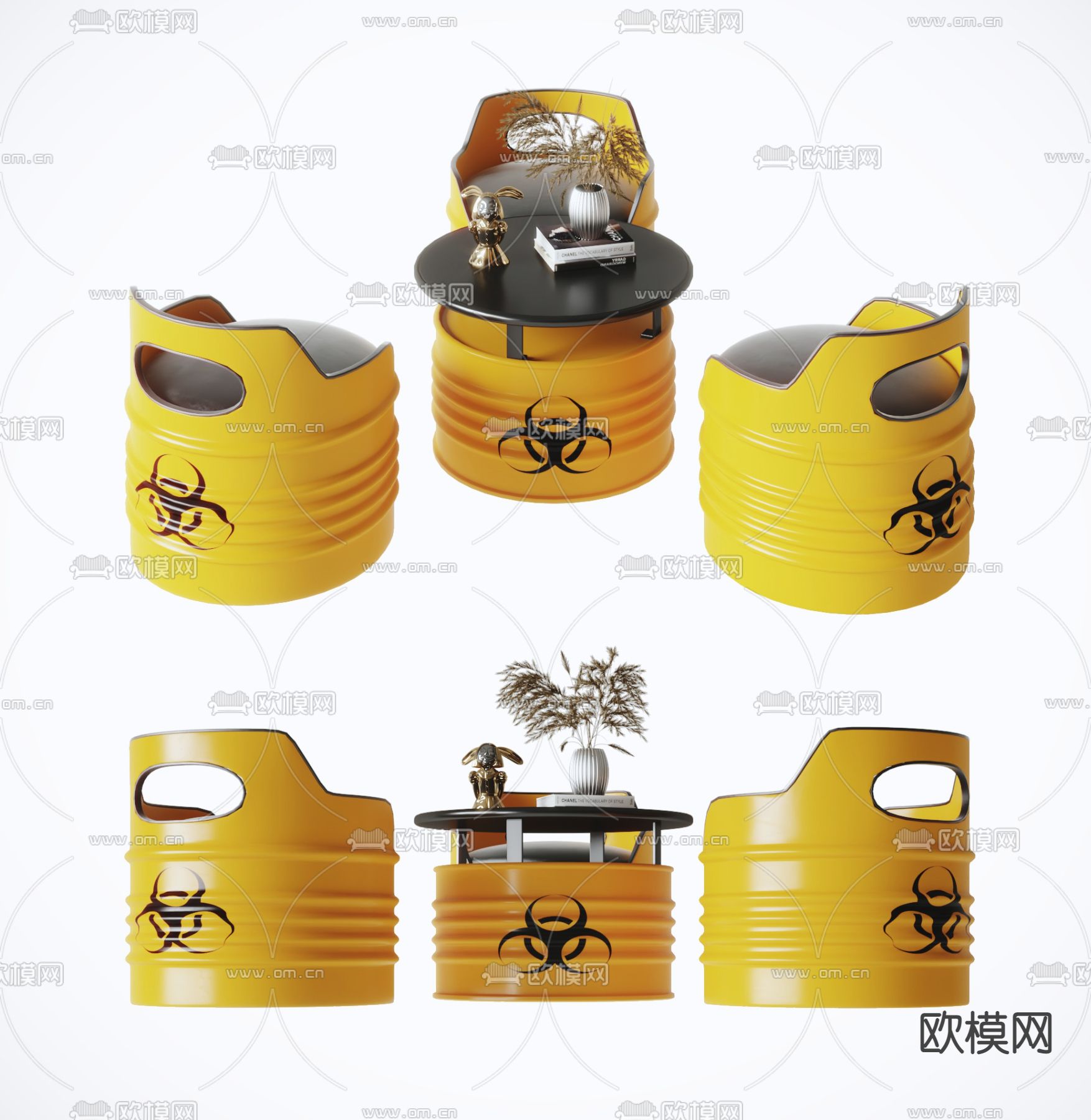 工业风油桶桌椅3d模型下载