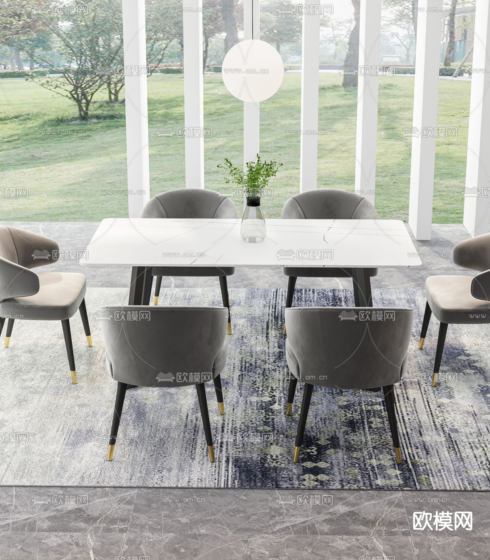大理石餐桌椅3d模型下载（渲染图3）