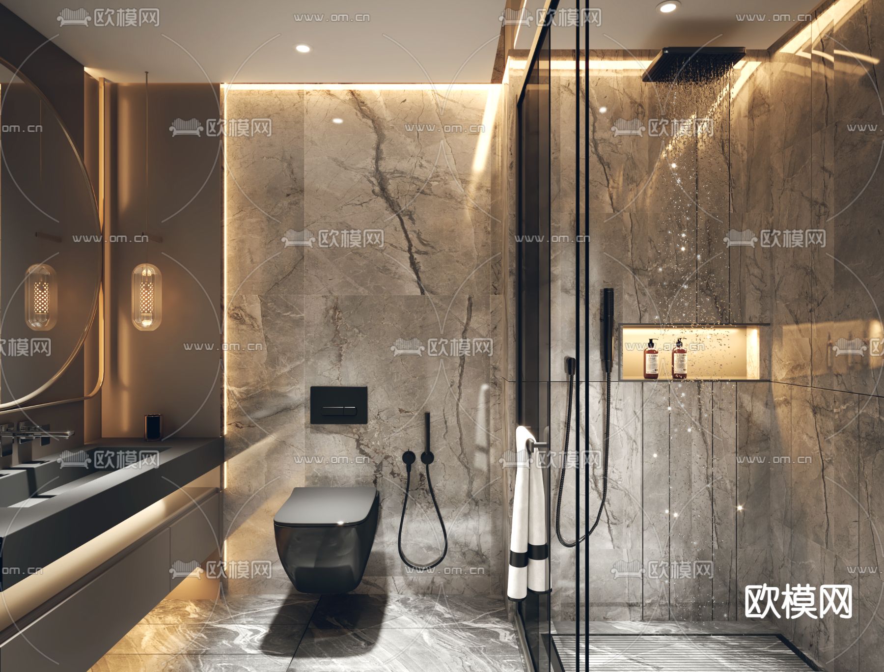 轻奢卫生间 浴室3d模型下载（渲染图1）