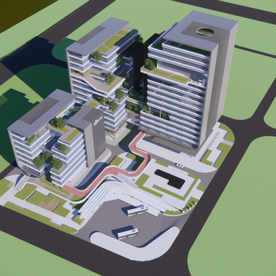  高层办公楼鸟瞰su模型 