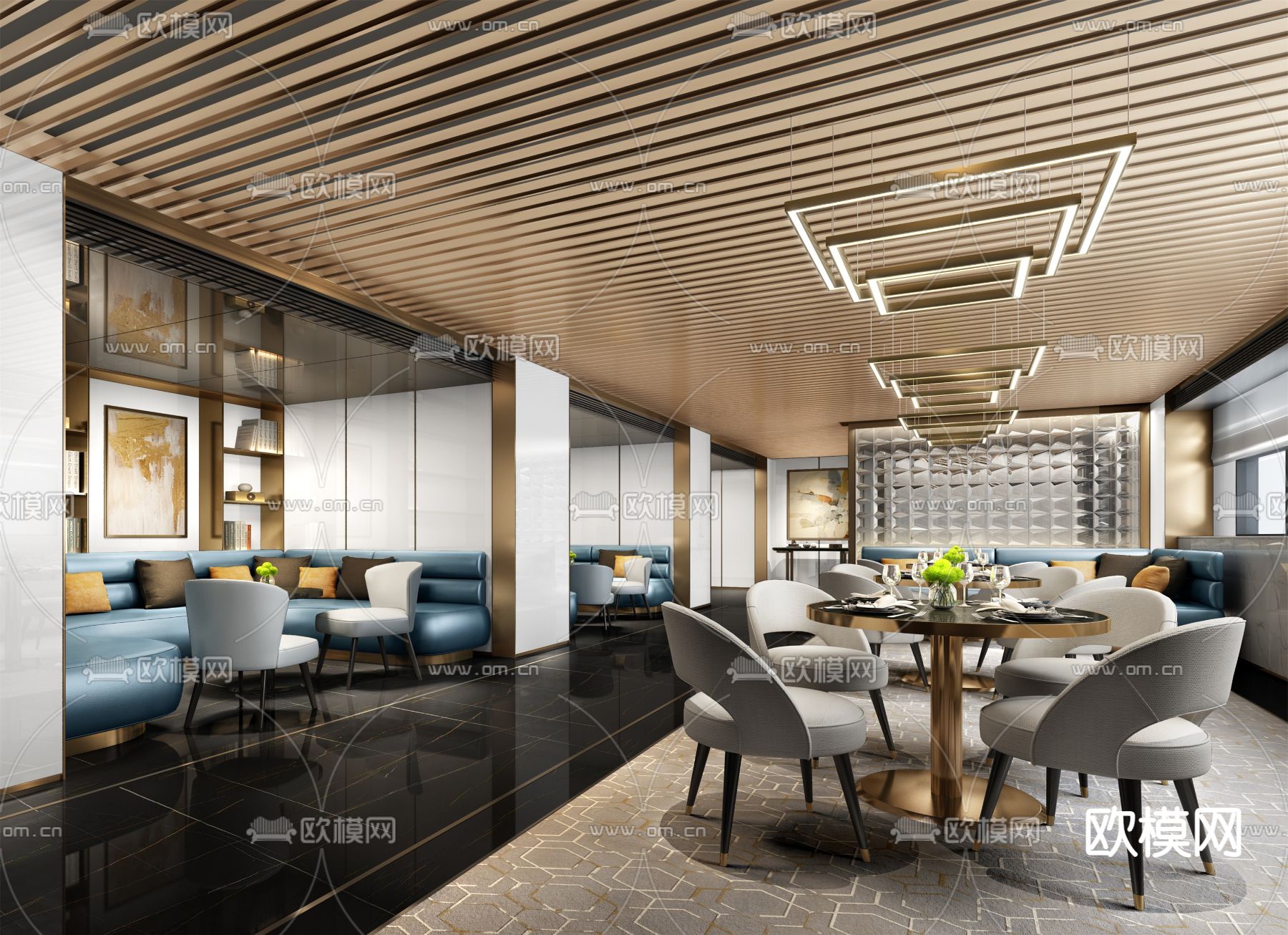 轻奢西餐厅su模型下载（渲染图1）