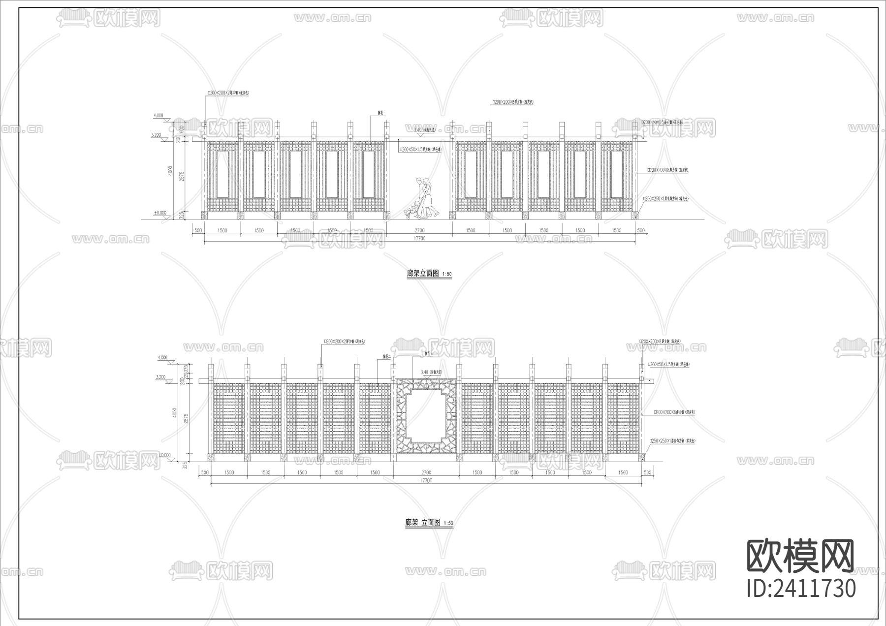 新中式观景廊架设计cad施工图下载（渲染图2）